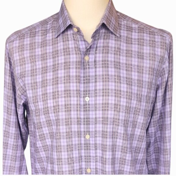 ETRO 39 SZ 40 lightweight Cotton Men's Mauve Plaid Button Up Shirt - Picture 10 of 11